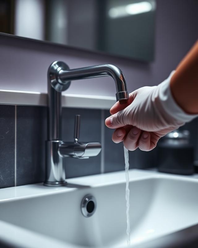 Plumber installing a new chrome faucet